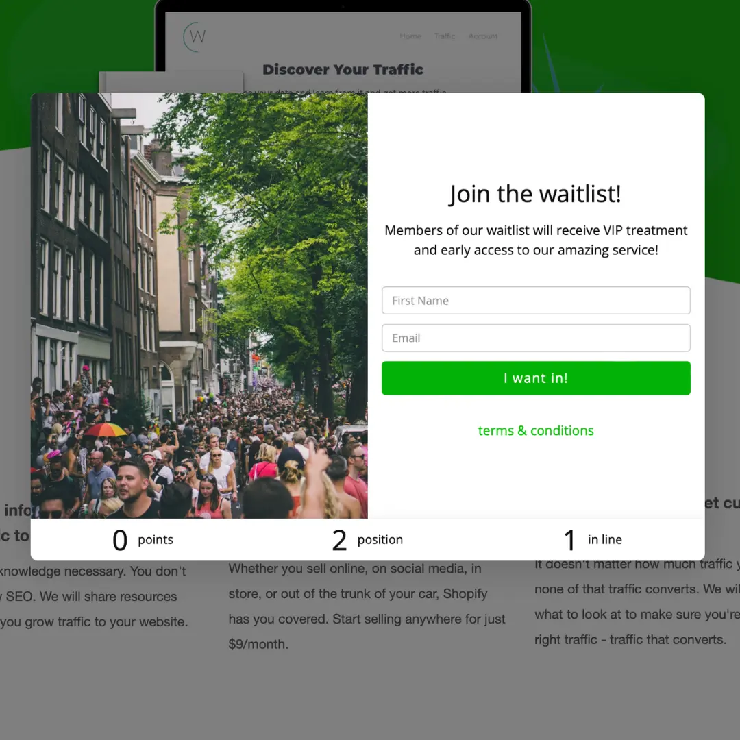 Example Kickofflabs waitlist popups on your site.